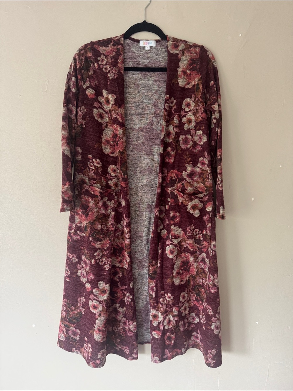 LuLaRoe Maroon Floral Duster Cardigan